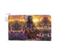 Native Indian Chief Sunset Cute Zero Wallet for Women Men Lightweight Coin Pouch with Zippered