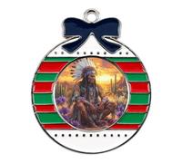 Native Indian Chief Sunset Funny Christmas Pendant Charms Metal Hanging Xmas Tree Ornament Necklace Jewelry Trapezoid