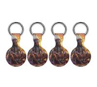 Native Indian Chief Sunset Funny GPS Cases Holder with Key Chain Ring Protective Cover Compatible with Airtag 4PCS