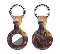 Native Indian Chief Sunset Funny GPS Cases Holder with Key Chain Ring Protective Cover Compatible with Airtag 1PCS