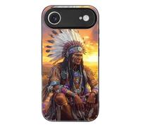 Native Indian Chief Sunset Printed Phone Case Unisex Cute Trendy Glass Cellphone Protective Cover Compatible with iPhone 17/17 Pro/17 Pro Max/17 Air