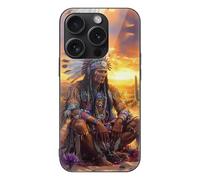 Native Indian Chief Sunset Printed Phone Case Unisex Cute Trendy Glass Cellphone Protective Cover Compatible with iPhone 15/15 Pro/15 Pro Max/15 Plus