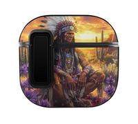 Native Indian Chief Sunset Trendy Bluetooth Earbuds Protector Printed Wireless Earbud Case Covers Compatible with Airpods 4