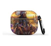 Native Indian Chief Sunset Trendy Bluetooth Earbuds Protector with Keychain Wireless Earbud Case Covers Compatible with Airpods 3