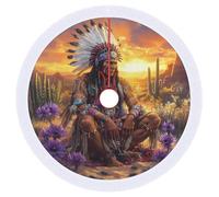Native Indian Chief SunsetVintage Christmas Tree Skirt with Tassel Colored Large Xmas Tree Mat Holiday Winter Indoor Decor