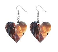 Native Indian Chief Wolf Fashion Wooden Earrings for Women | Lightweight Boho Dangle Drop Earring Charms Trendy Jewelry Gift