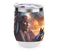 Native Indian Chief Wolf Funny Thermal Mug with Lid 12oz Reusable Coffee Mugs Insulated Eggshell Cup Wine Tumbler
