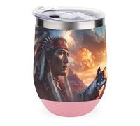 Native Indian Chief Wolf Funny Thermal Mug with Lid 12oz Reusable Coffee Mugs Insulated Eggshell Cup Wine Tumbler