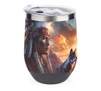 Native Indian Chief Wolf Funny Thermal Mug with Lid 12oz Reusable Coffee Mugs Insulated Eggshell Cup Wine Tumbler