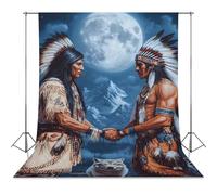 Native Indian Chiefs Wolf And Moon Backdrop for Photography 56"x98" | Funny Photo Backdrop Background for Photoshoot Screen Parties Curtain