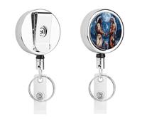 Native Indian Chiefs Wolf and Moon Cute Retractable Metal ID Badge Holder Reel Clip Keychain for Office Work