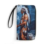 Native Indian Chiefs Wolf and Moon Long Pouch Slim Clutch Wallet Purse | Funny Long Clutch Wallet Zippered Purse Credit Card Holder for Men Women