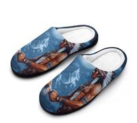 Native Indian Chiefs Wolf And Moon Women's Cotton Slippers | House Slippers Memory Foam Washable Slip On Indoor Outdoor Home Shoes