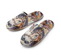 Native Indian Horses Flannel Men's Slip-on Slippers Soft Warm House Shoes Cotton-Lining Rubber Sole for Home Hotel 47-48_（13-14）