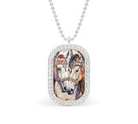 Native Indian Horses Women's Square White Diamond Necklace Adjustable Pendant Chain Gift for Mom