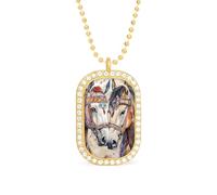 Native Indian Horses Women's Square White Diamond Necklace Adjustable Pendant Chain Gift for Mom
