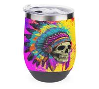 Native Indian Skull Funny Thermal Mug with Lid 12oz Reusable Coffee Mugs Insulated Eggshell Cup Wine Tumbler