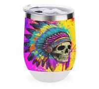 Native Indian Skull Funny Thermal Mug with Lid 12oz Reusable Coffee Mugs Insulated Eggshell Cup Wine Tumbler