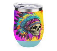 Native Indian Skull Funny Thermal Mug with Lid 12oz Reusable Coffee Mugs Insulated Eggshell Cup Wine Tumbler