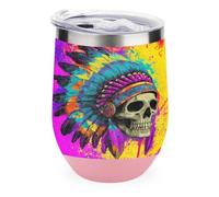Native Indian Skull Funny Thermal Mug with Lid 12oz Reusable Coffee Mugs Insulated Eggshell Cup Wine Tumbler