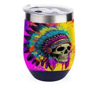 Native Indian Skull Funny Thermal Mug with Lid 12oz Reusable Coffee Mugs Insulated Eggshell Cup Wine Tumbler