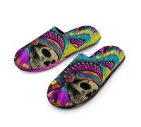 Native Indian Skull Men's Cozy Memory Foam Slippers Warm Cotton House Shoes Comfy Slipper for Indoor Outdoor