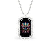 Native Indian Skull Women's Square White Diamond Necklace Adjustable Pendant Chain Gift for Mom