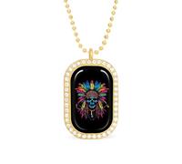 Native Indian Skull Women's Square White Diamond Necklace Adjustable Pendant Chain Gift for Mom