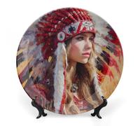Native Indian U.S. Woman Ceramic Decorative Plate 6-10 Inch Round