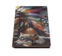 Native Indian U.S. Women Wolf Leather Refillable Notebook with 90 Sheets Travel A5 Notebooks Writing Journal Personal Planner