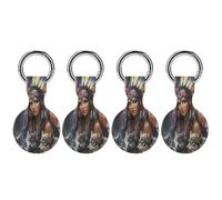 Native Indian U.S. Women Wolf Silicone Protective Case Compatible with Airtag Funny GPS Tracker Accessories for Luggage Pet Collar