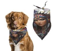 Native Indian U.S. Women Wolf Triangle Dog Bandana Adjustable Pet Bibs Summer Washable Scarf for Small Medium Large Pets