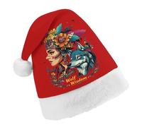 Native Indian Wolf Head Women Flower Funny Santa Hat for Women Men Red Christmas Hats Classic Party Headwear