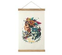 Native Indian Wolf Head Women Flower Vintage Linen Poster Hanging Aesthetic Wall Decor for Bedroom Living Room