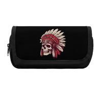 Native Indians Skull Cute Double Pencil Case Large Capacity Portable Zippered Pen Pouch Bag for Office Unisex