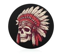 Native Indians Skull Round Cutting Board for Kitchen Easy to Clean Tempered Glass Chopping Block for Meat & Vegetables