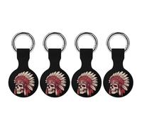 Native Indians Skull Trendy GPS Cases Holder with Key Chain Ring Portable Protective Covers Compatible with Airtag