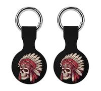 Native Indians Skull Trendy GPS Cases Holder with Key Chain Ring Portable Protective Covers Compatible with Airtag