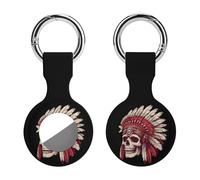 Native Indians Skull Trendy GPS Cases Holder with Key Chain Ring Portable Protective Covers Compatible with Airtag