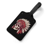 Native Indians Skull Trendy Leather Suitcase Tags for Luggage ID Card Name Labels Carry on Travel Baggage