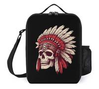 Native Indians Skull Trendy Lunch Bag Insulated Cold Reusable Meal Lunchbox Pouch for Office Travel