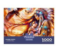 Native Mother and Child 1000 Piece Jigsaw Puzzle Paper Puzzle for Adults Eagle Feathers Night Calm Home Decor Gift 52x38cm/1000pcs