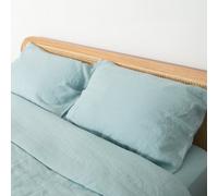 Native Natural Aqua Pair Of 100% Linen Pillowcases