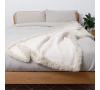 Native Natural Beige Linen Blanket Sheepskin Trim 140X180Cm