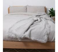 Native Natural Grey Linen Blanket Sheepskin Trim 140X180Cm
