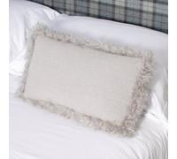 Native Natural Grey Linen Cushion Sheepskin Trim 30X50Cm