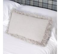 Native Natural Grey Linen Cushion Sheepskin Trim 30x50cm | Size: Double Native Natural Grey Double