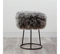 Native Natural Grey Metal Genuine Sheepskin Stool