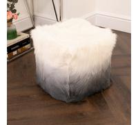 Native Natural Ivory/charcoal Goatskin Ombre Pouf Cover