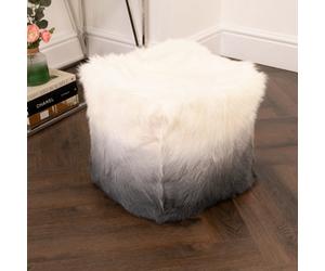 Native Natural Ivory/charcoal Goatskin Ombre Pouf Cover